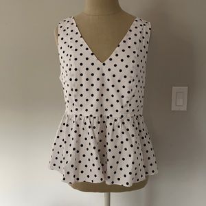 White & Black polka dot peplum top M